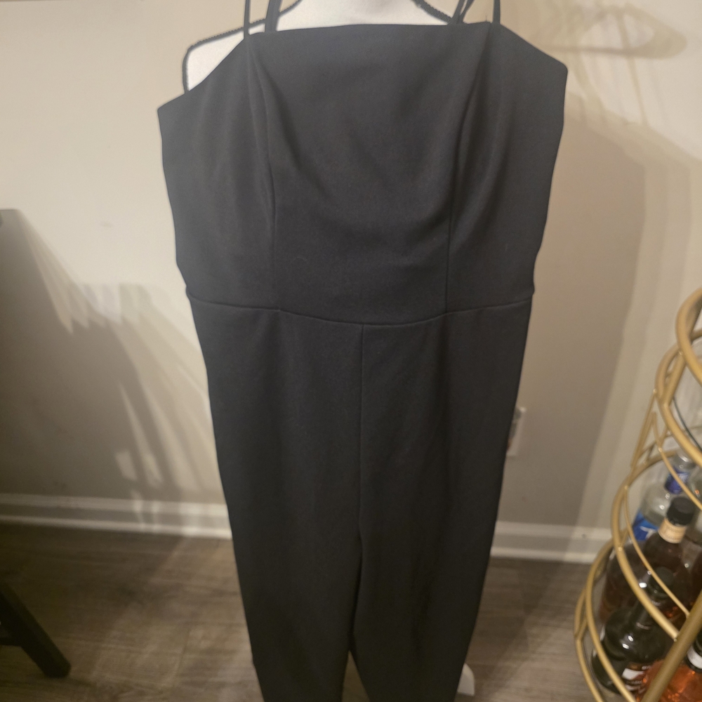 Black Strappy Jumpsuit- BOW DETAIL ON BACK